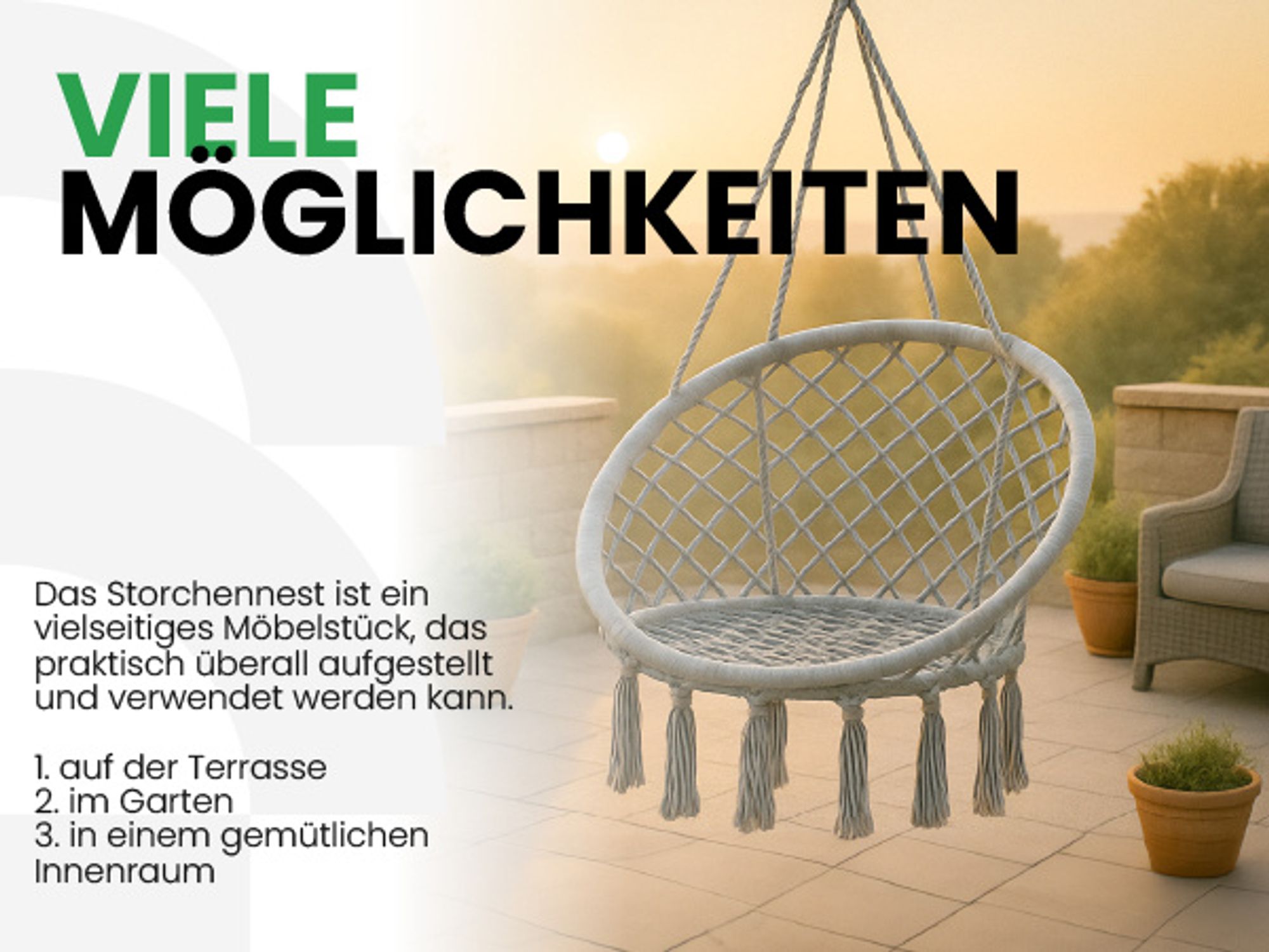 Hängesessel Storchennest mit Kissen in farben Grau