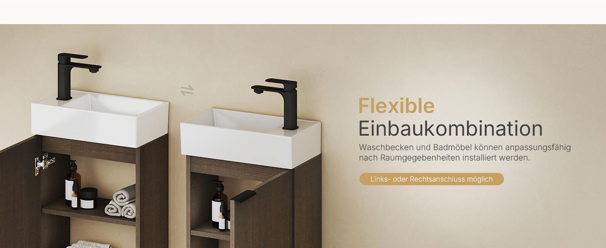 EMKE Waschtisch-Set Waschtischunterschrank mit Keramikbecken 417×240×646 mm wandhängend, Soft-Close, Räuchereiche