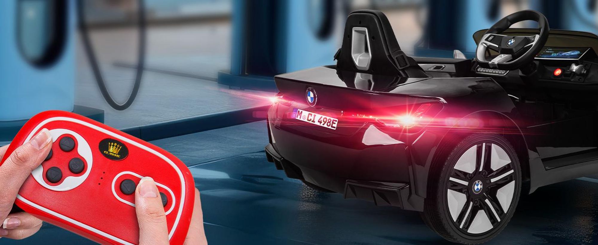 Actionbikes Motors Kinder Elektro Auto BMW i4 | Kinderfahrzeug - Elektroauto mit Fernbedienung - Bluetooth - USB - MP3 - AUX - Ab 3 Jahre (Weiß)
