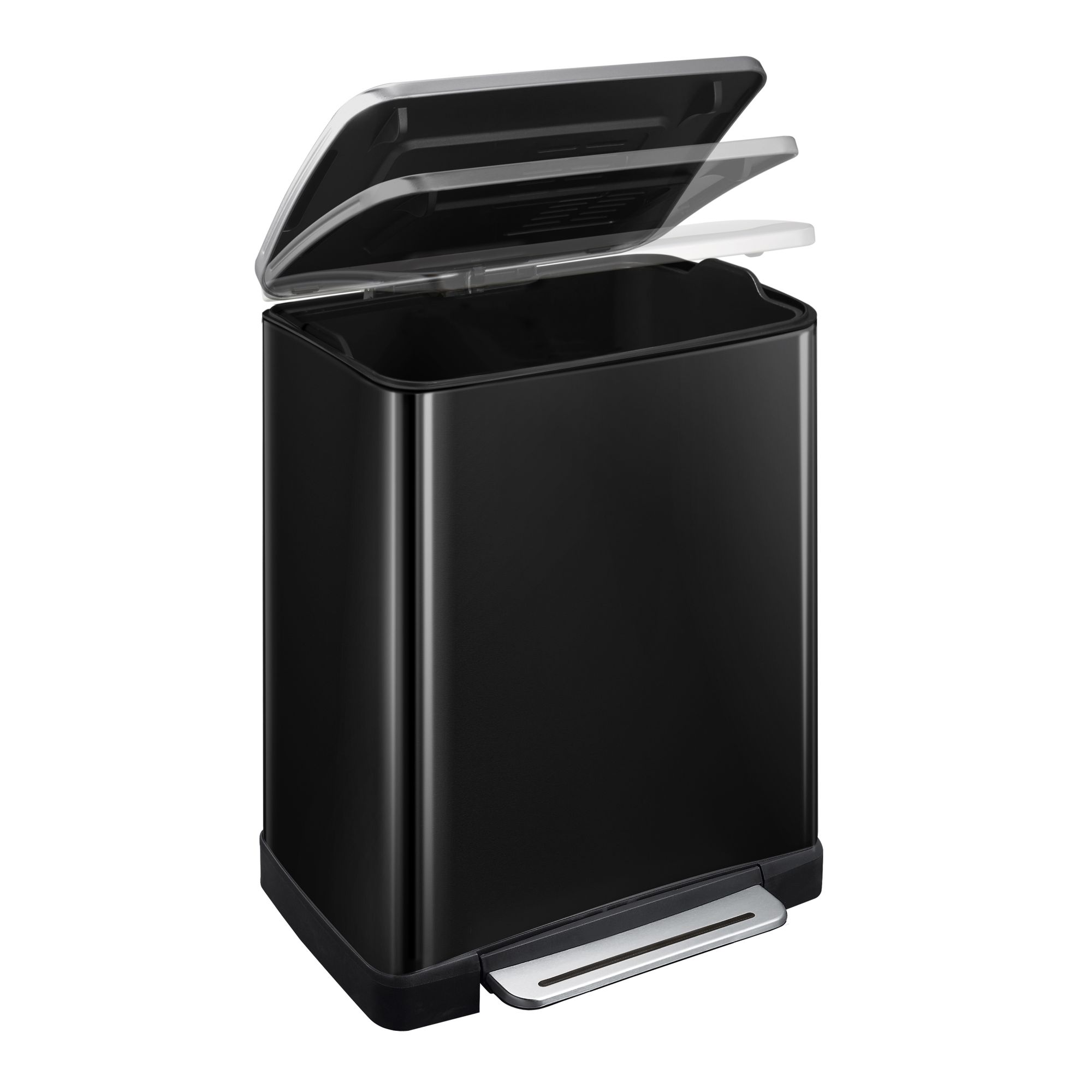 EKO - E-Cube Treteimer 50 Liter - Stainless steel Plastic - Schwarz, Matt Edelstahl