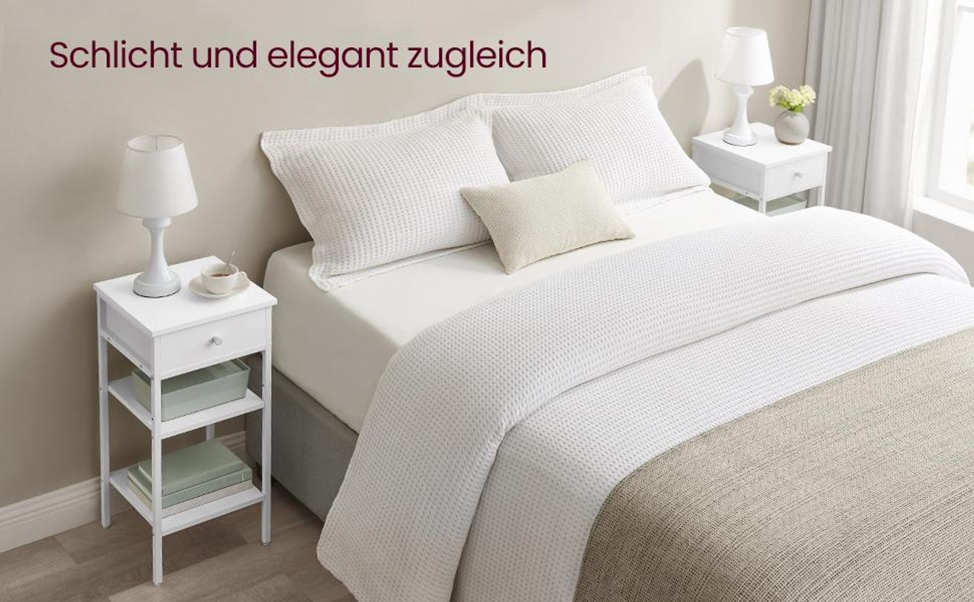 VASAGLE Nachttisch (1-St), mit Schublade, 2 Ablagen, Höhe 70 cm, weiß