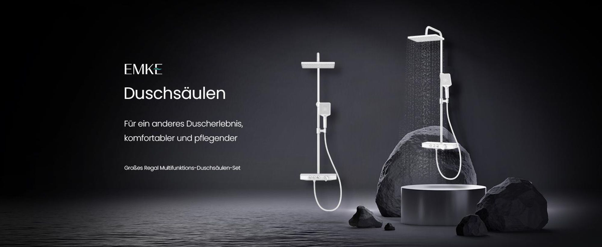 EMKE Duschsystem mit Thermostat Glasablage Handbrause 3 Strahlarten Regendusche, Bad- & Duscharmaturen, Regendusch, KTW-, Weiß - F09
