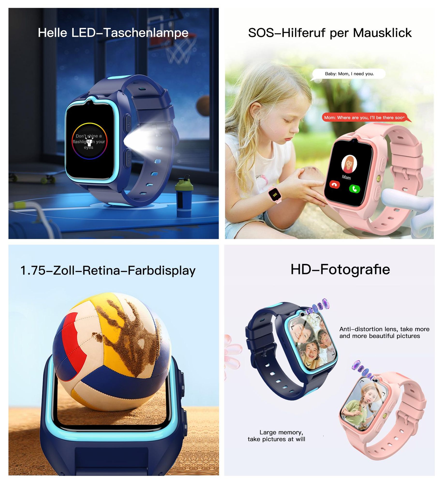 Z30 4G  Wasserdichtes Kinder SmartWatch mit GPS+LBS+WiFi SOS-Kamera-Armbanduhr, 800 mHA für Kinder Mädchen Jungen Ab 3 Jahre Touchscreen