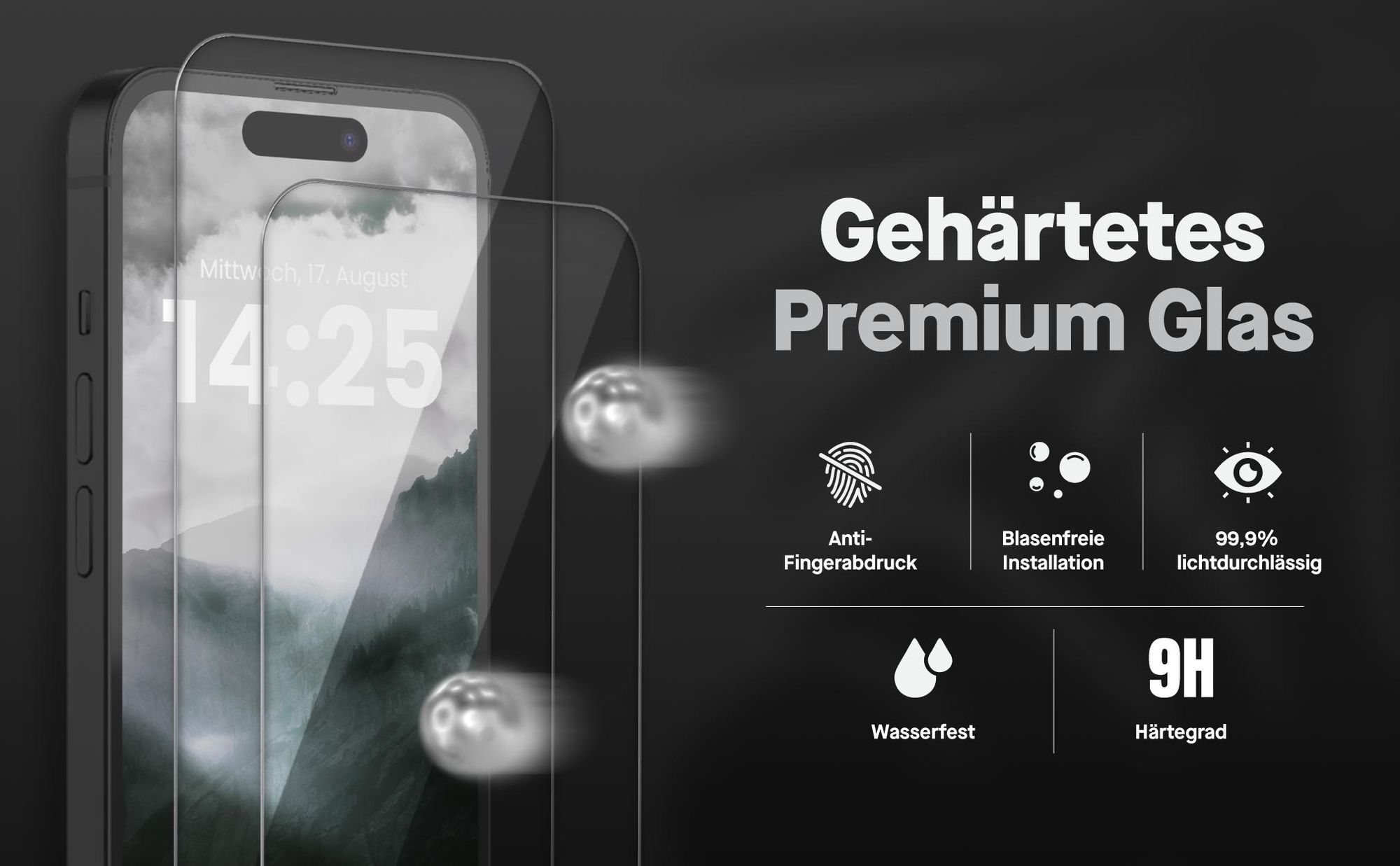 2x Displayschutz aus 9H Glas für Apple iPhone 18 Pro in passgenauem Design