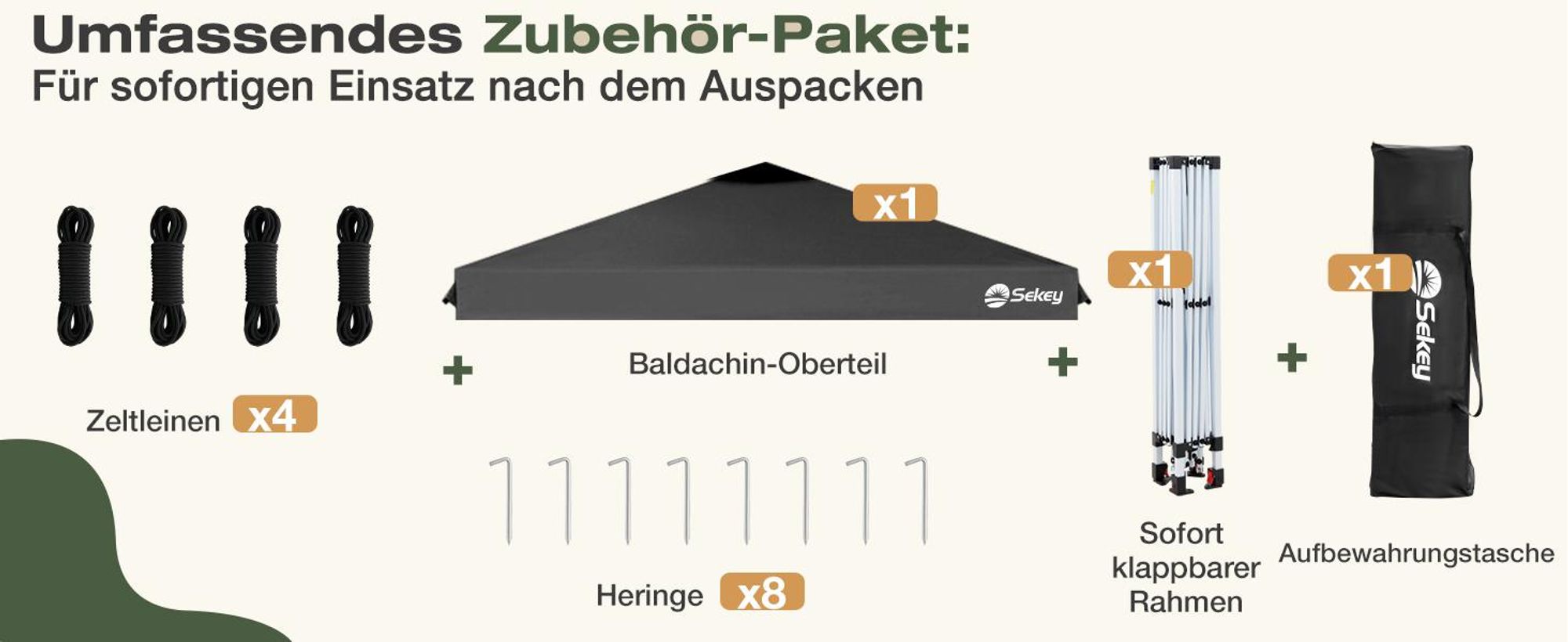 Sekey Faltpavillon 3x3 m, wasserdicht, UV-Schutz 50+, belüftet, 3 Höhen, stabil & windfest