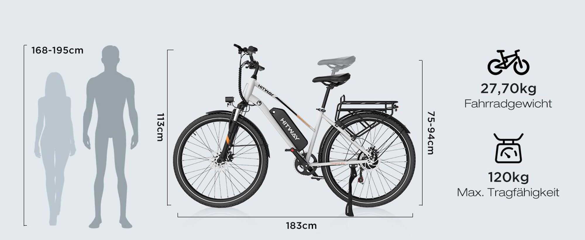 HITWAY E Bike, City E-Bike & E-Hollandrad,36V/13Ah 468 Wh,28 Zoll,MTB,7 Gang, 25km/h, Heckmotor, Kettenschaltung, LCD Display, E-Citybike Damen Herren