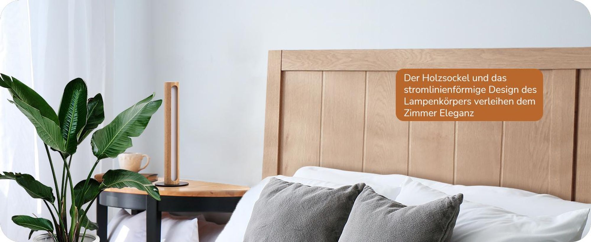 EDISHINE LED Tischlampe Holz, Nachttischlampe Touch Dimmbar, Speicherfunktion