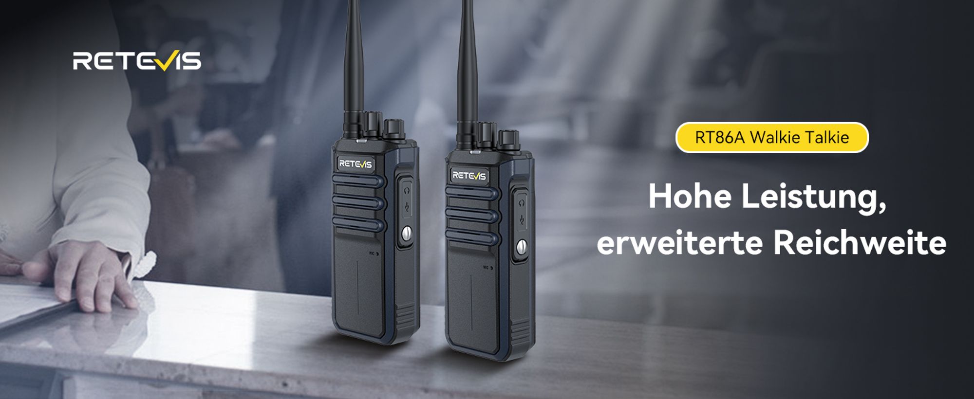 Retevis RT86A Funkgerät mit großer Reichweite, Kompatibel mit RT86, mit Mikrofon, Gruppenruf, einfaches Pairing, langlebig, für Baustellen Lagerhallen