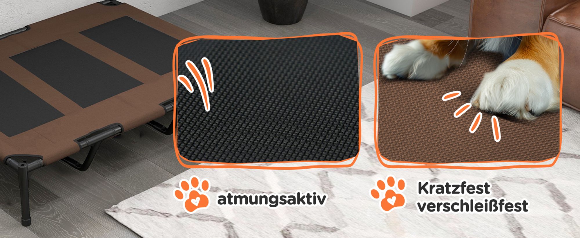 PawHut Erhöhtes Hundebett mit Baldachin, Haustierbett, Hundeliege outdoor mit Dach, Atmungsaktiv, Taftstoff für Camping Kaffee 122 x 92 x 108 cm