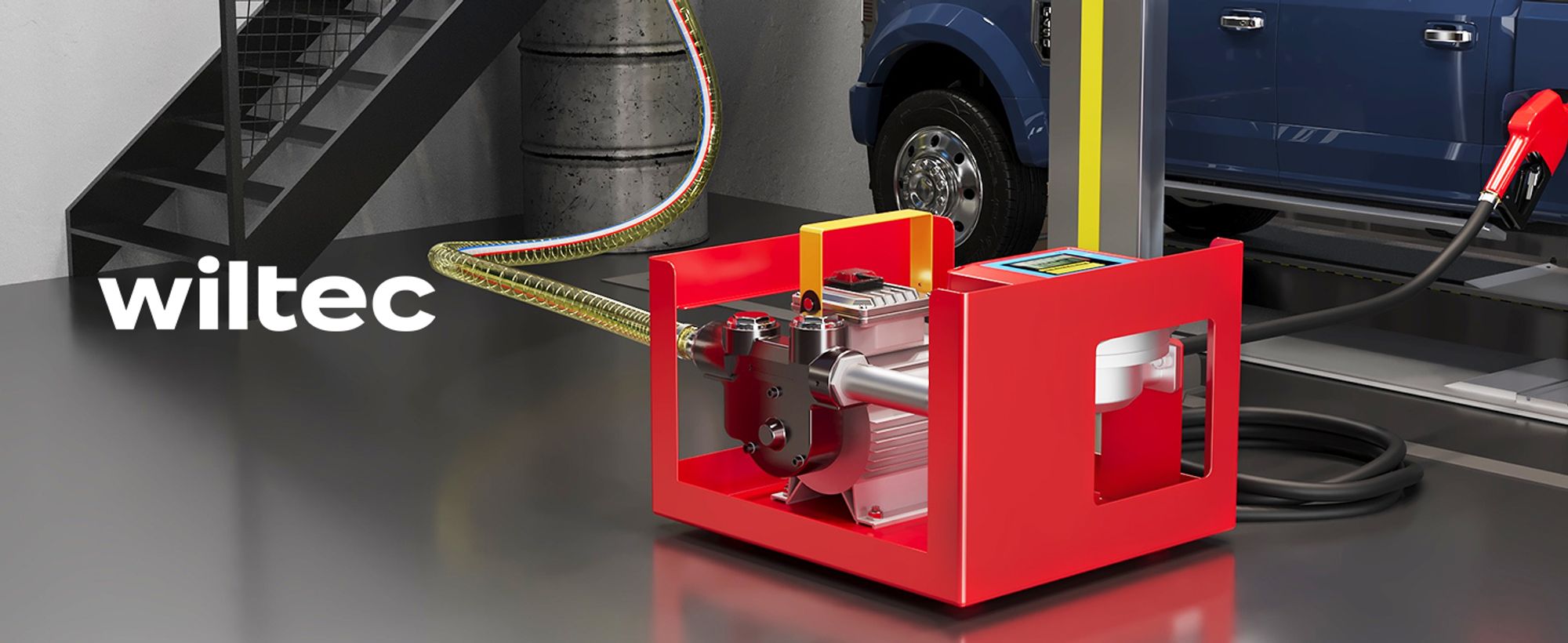 Wiltec Heizöl- und Dieselpumpe 230V/550W 60l/min selbstansaugende Pumpe mit automatischer Pistole, Kraftstoffpumpe, Absaugpumpe
