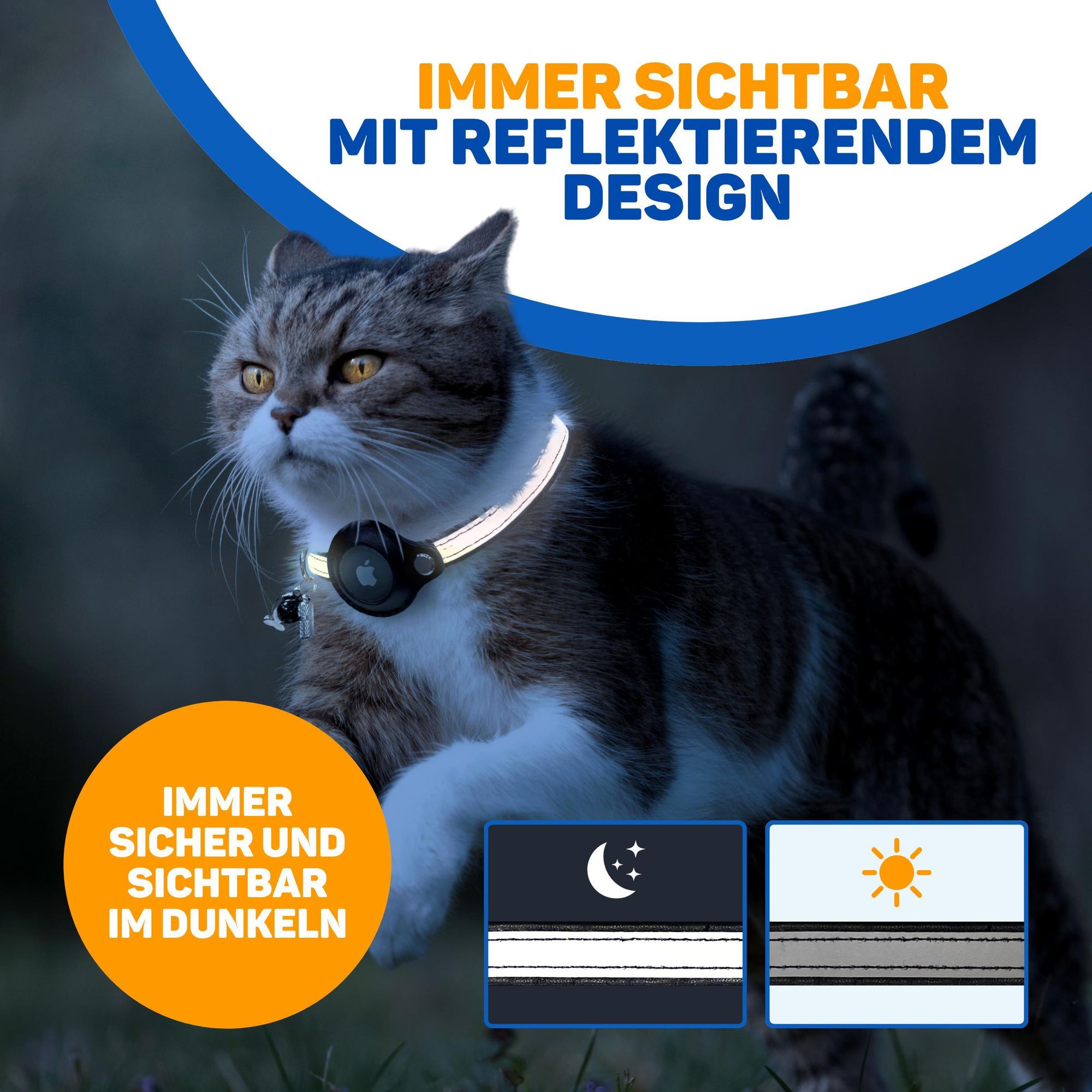Vulpes Goods Katzenhalsband, Apple Airtag Halsband für Katzen, Kratzerfest und wasserdicht, Mit 3x Zubehör, 23.5-30.5 CM, S