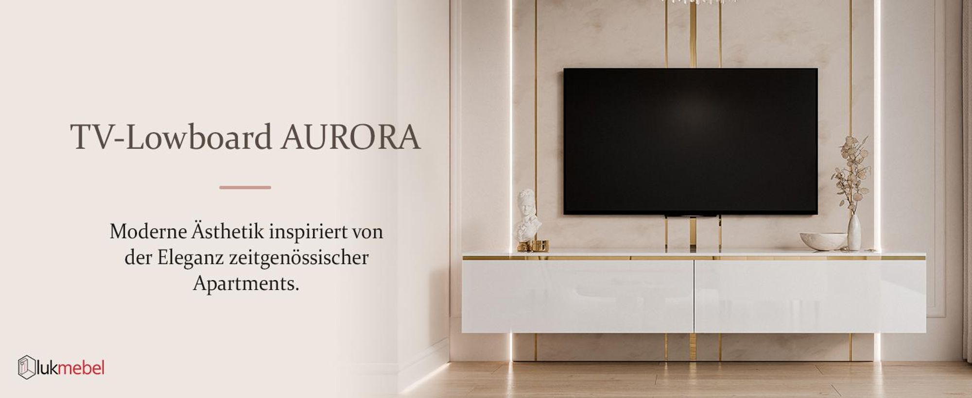 AURORA hängende RTV Wohnwand Weiß / Weiß hochglanz mit LED