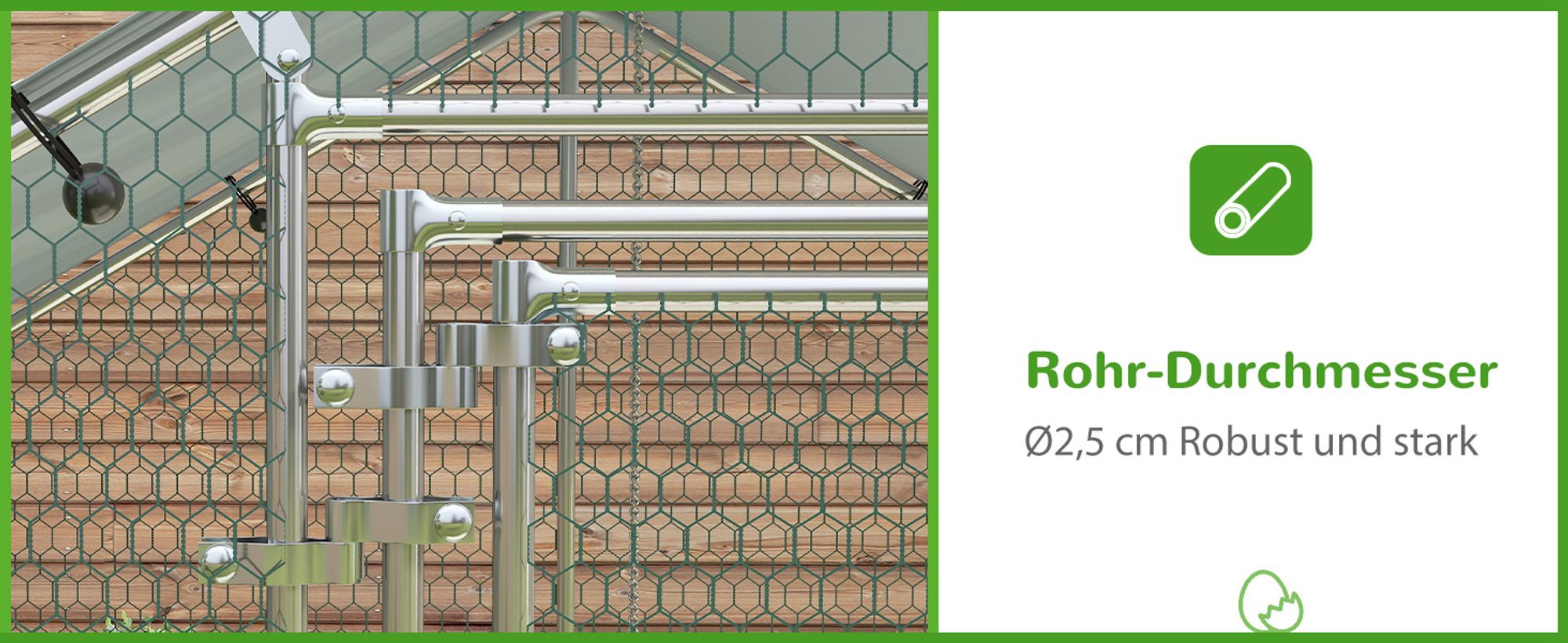 PawHut Hühnerstall Freilaufgehege aus Stahl, 3 x 2 x 1,95 m für 6-8 Hühner