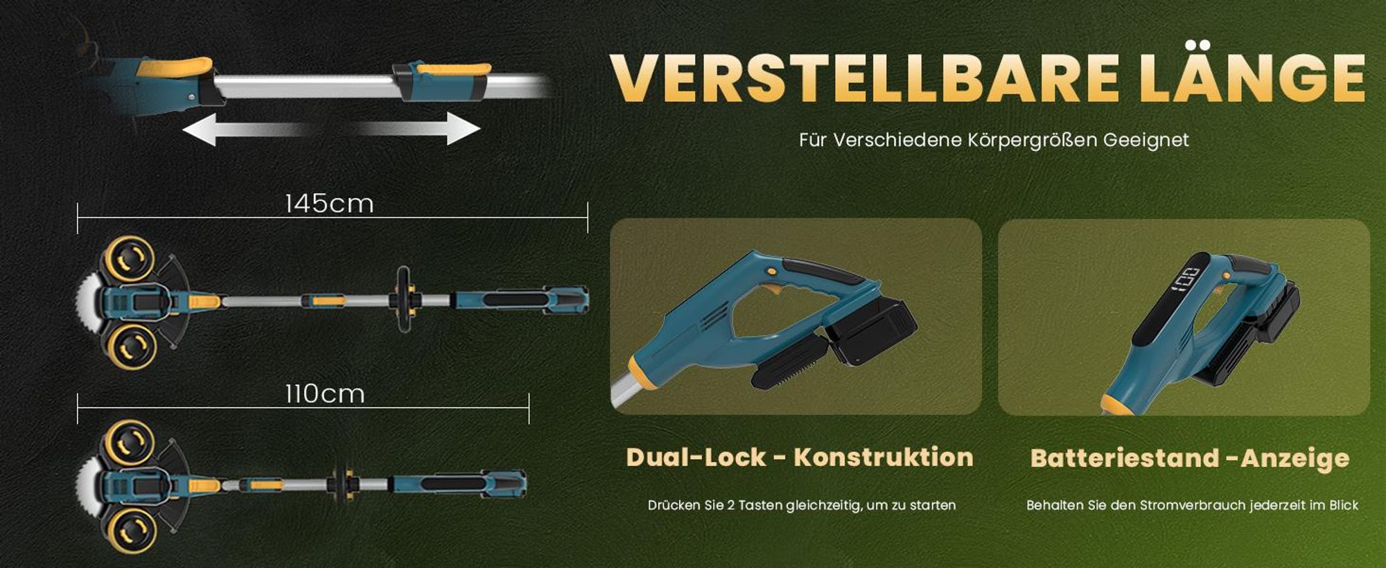 Akku Rasentrimmer, 4in1 Rasenkantenschneider, mit 2× 4000mAh Akku, kompatibel mit  Makita-Akkus, Bürstenloser Motor, Gartengerate mit Unkrautbürste