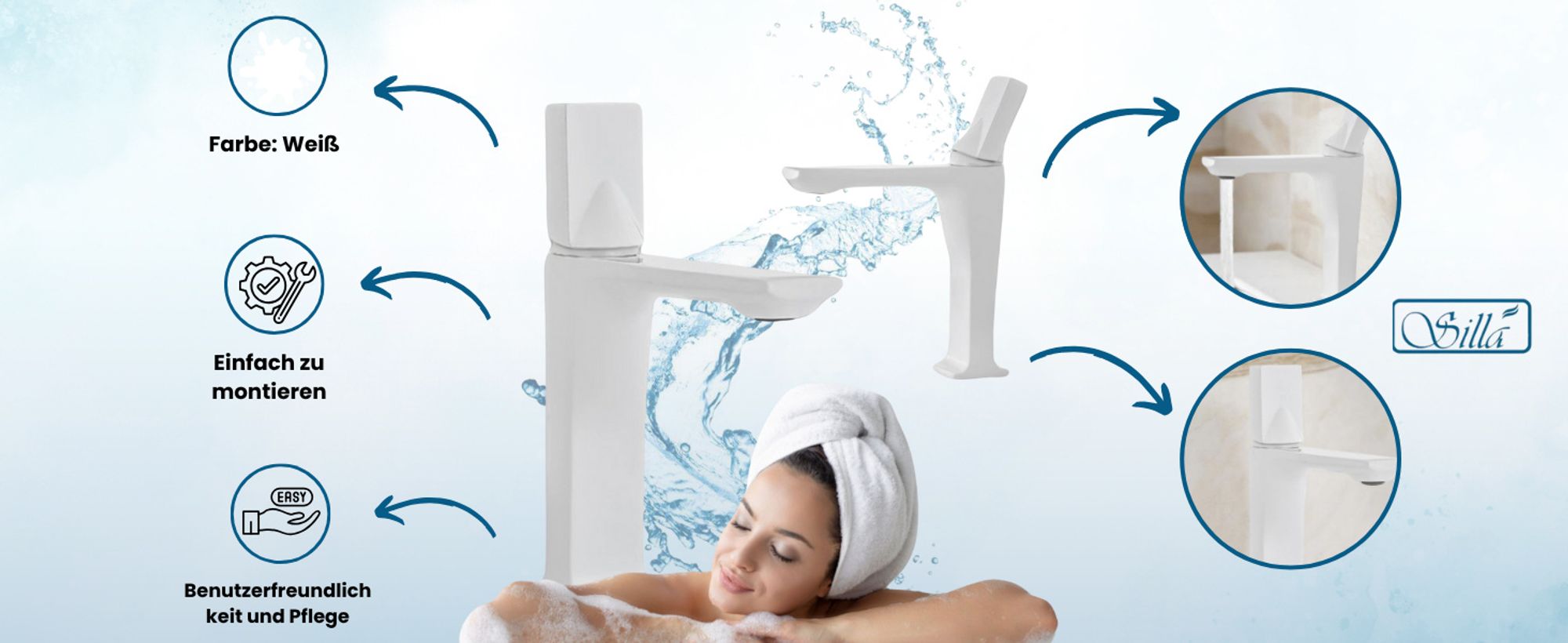 Silla, Weiß, Armatur, Bad, Spültischarmatur, Wasserhahn Bad, Wasserhahn, Messing