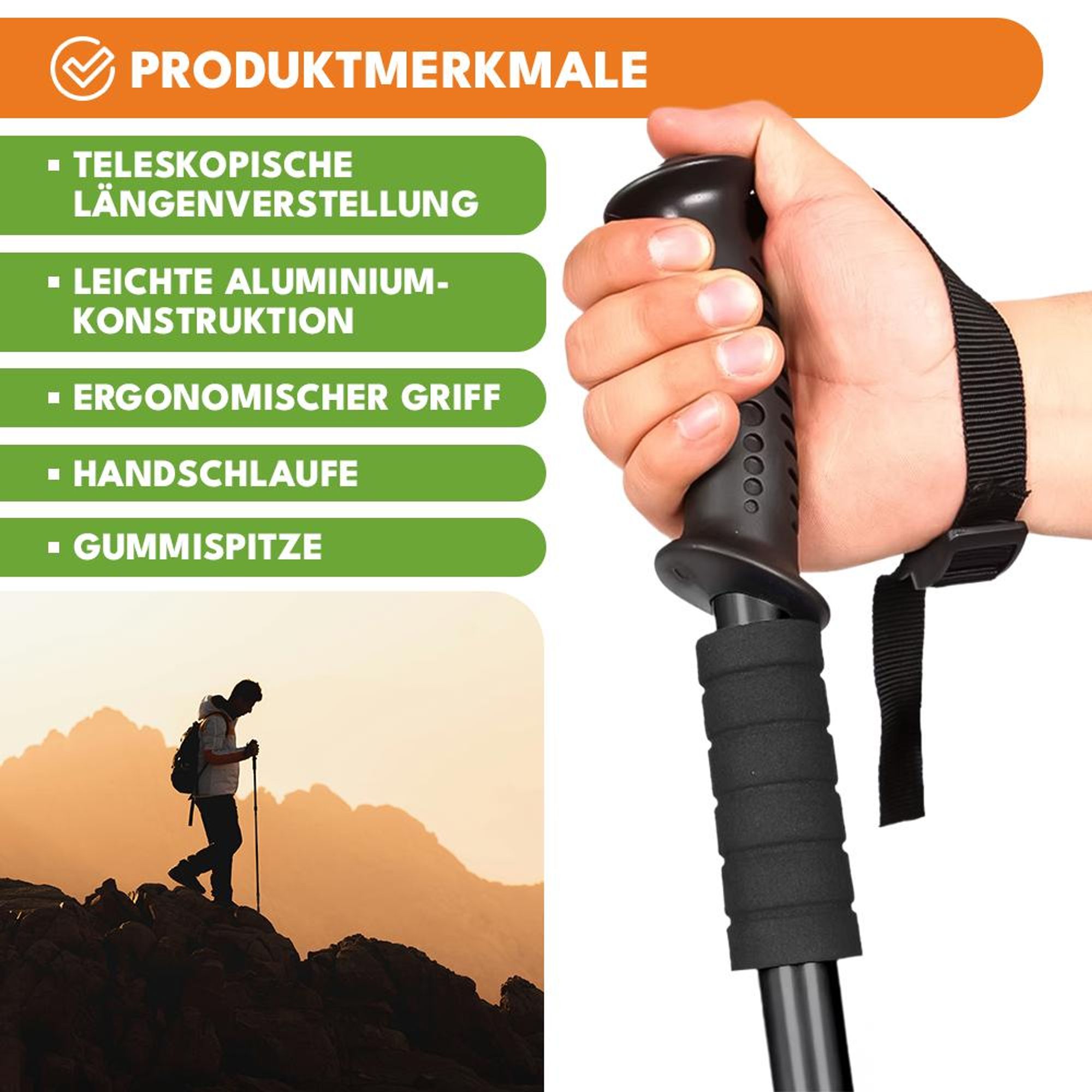 KRUMAD Trekkingstöcke, Nordic Walking Stöcke Aluminium, 2 Stück, Teleskopische Wanderstöcke verstellbar 53–110 cm / 64–134 cm, für Damen und Herren