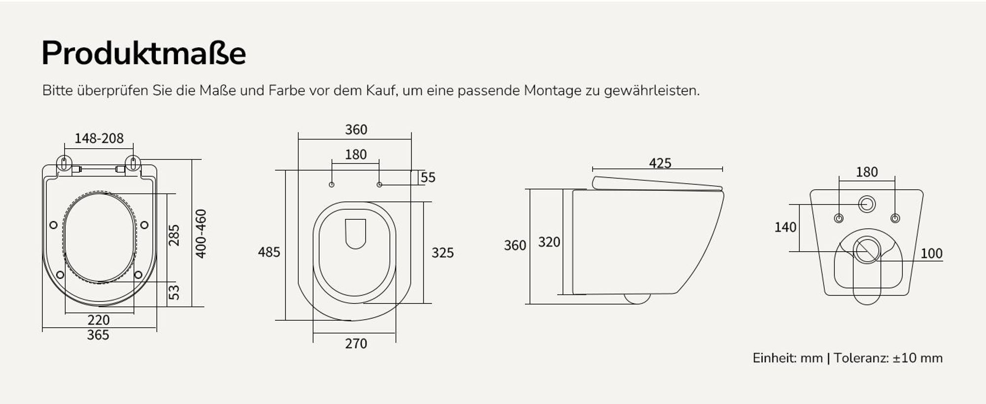 EMKE Hänge-WC spülrandlos Keramik Wassersparend Wandmontage Toilette mit Direktspülung Doppel-Loch-Gegenspülung Soft-Close Deckel Glänzendweiß