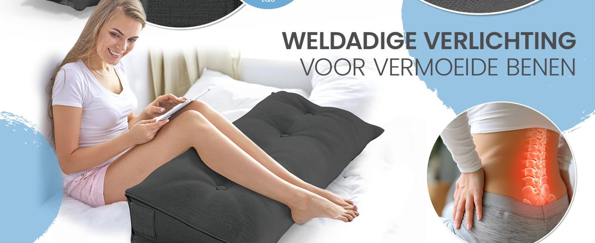 ELONEO rugkussen, 120 cm breed, geschikt als keilkussen voor bed en bank, driehoekig leeskussen, kussen met afneembare en wasbare hoes