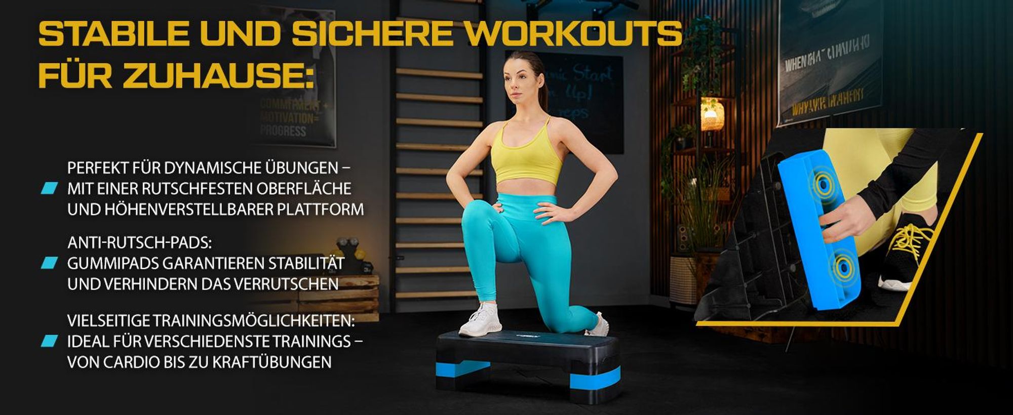 TREX SPORT Steppbrett höhenverstellbar TX-030AS | Aerobic Stepper 3 Stufen, rutschfest, Fitness Stepbench 68×28×10/15/20cm, bis 350kg belastbar | Blau