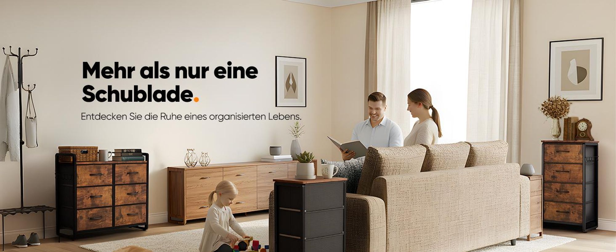 HOKEEPER Kommode, Kommoden mit 6 Schubladen aus Stoff, Schrank für Schlafzimmer,Sideboard Wohnzimmer, Chest of Drawers mit Stabiler Stahlrahmen