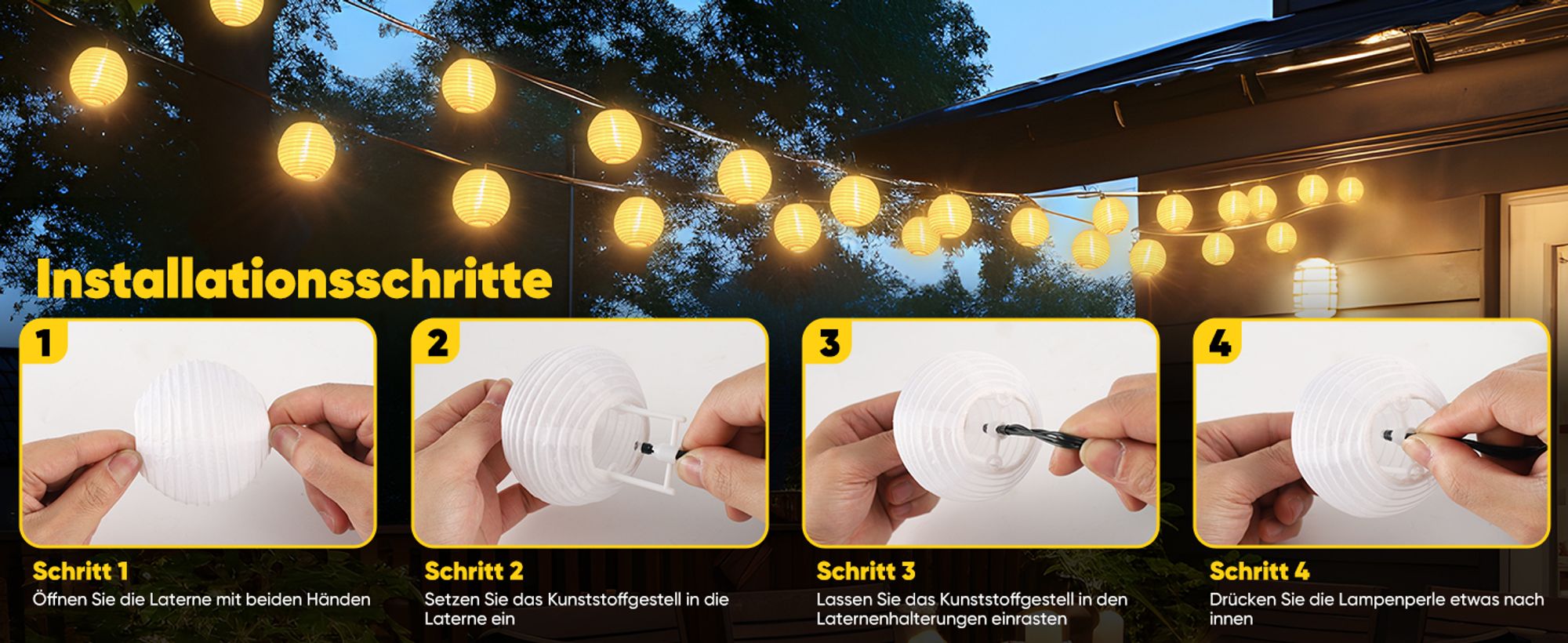 Salcar 30 Lampions Lichterkette Solar Außen 10m LED Lichterketten Outdoor 8 Modi IP44 für Außen Garten Liegewiese Terrasse
