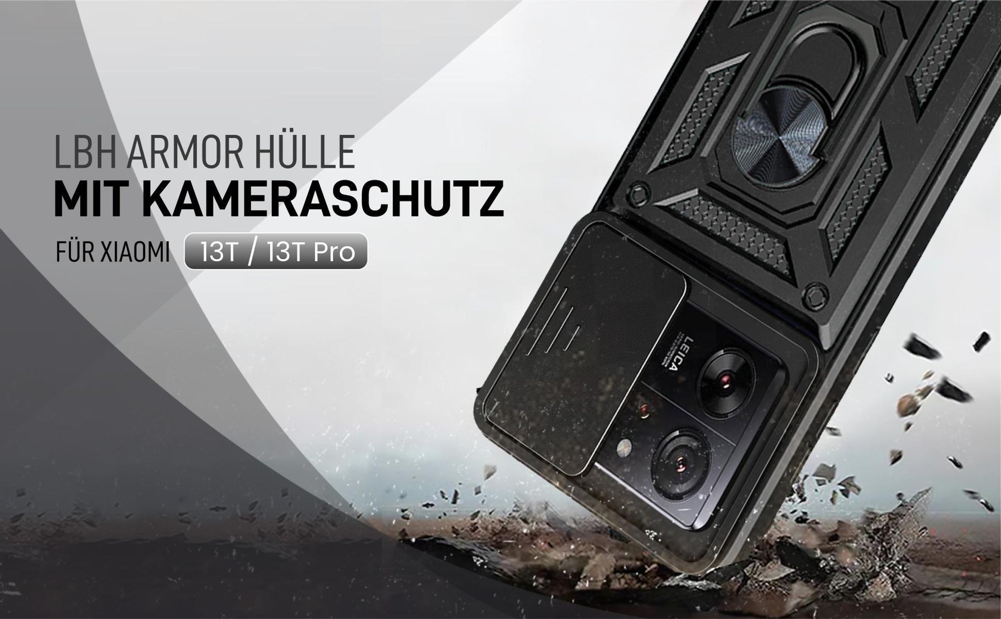 Schwarze Outdoorhülle mit Kameraschutz für Xiaomi 13T / 13T Pro
