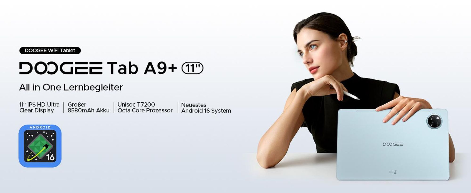 DOOGEE Tab A9+- Tablet,Android 16, 11 Zoll, 20(4+16)GB+64GB(bis 2TB erweiterbar), 90Hz, WiFi 5,8580mAh,Widevine L1