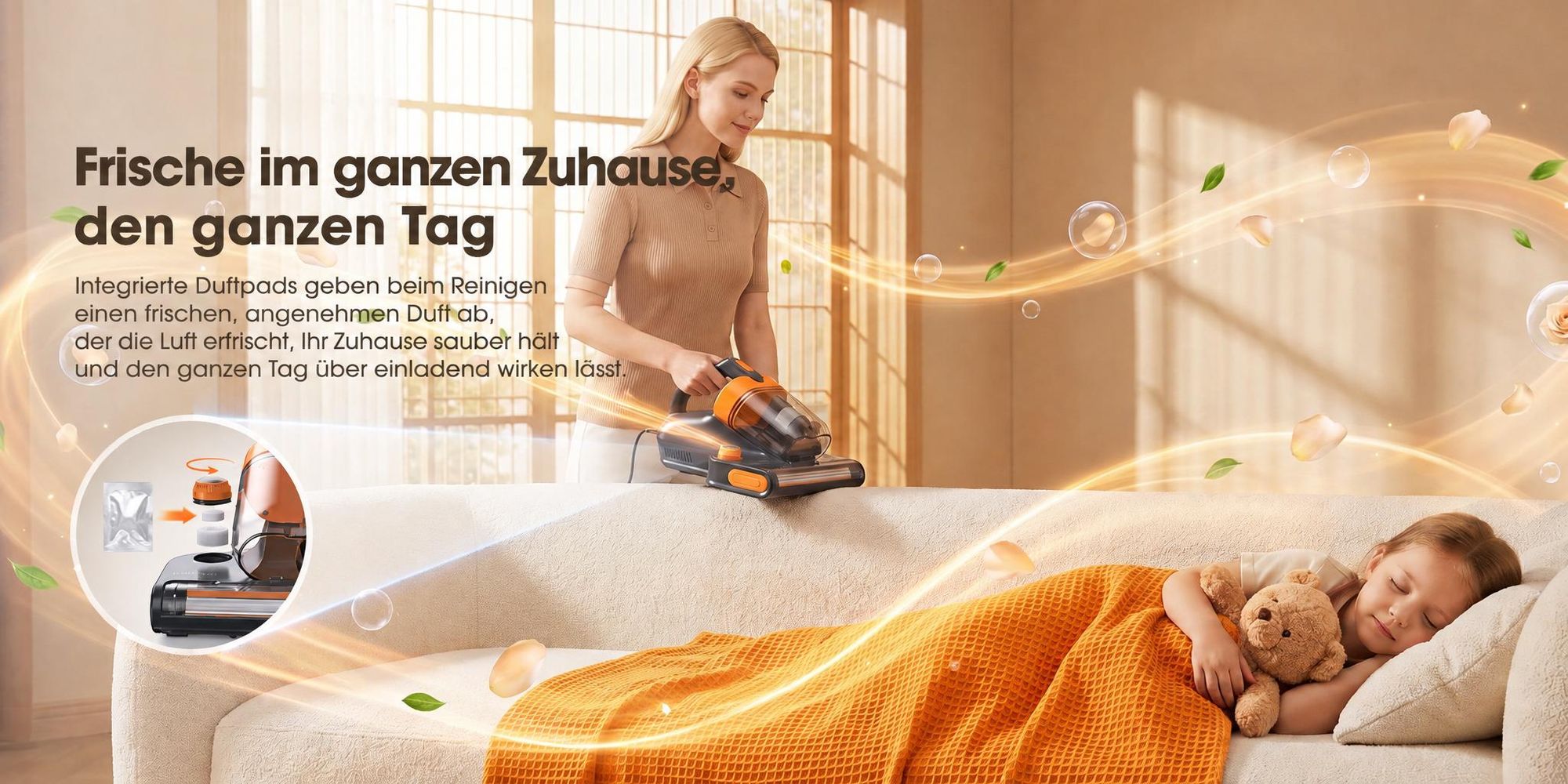 Lubluelu CM209 Milbensauger Handstaubsauger für Matratzen 16 kPa, 450 W LED-Staubsensor, 80 °C Warmluft, UV-C-Licht, 65.000 Schläge/min & HEPA-Filter
