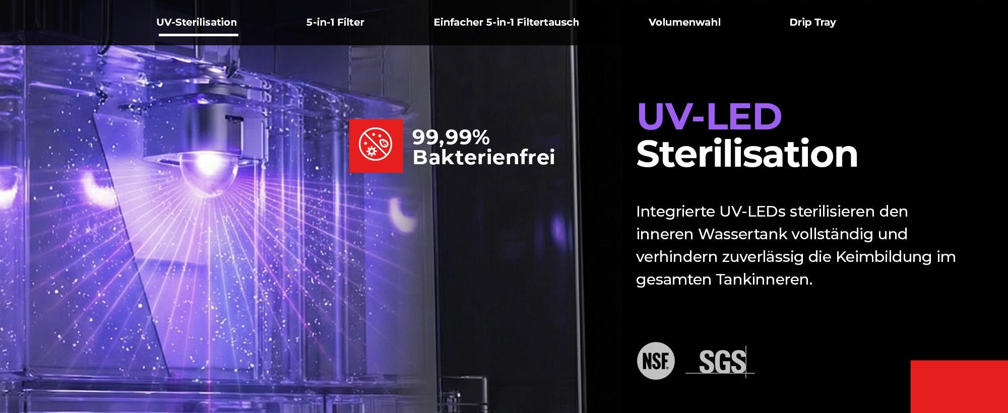 Toshiba Osmoseanlage, Wasserfilter Trinkwasser, Auftisch, Keine Installation, Heißwasserspender, Umkehrosmoseanlage, Mehrfach-Filterung, grau