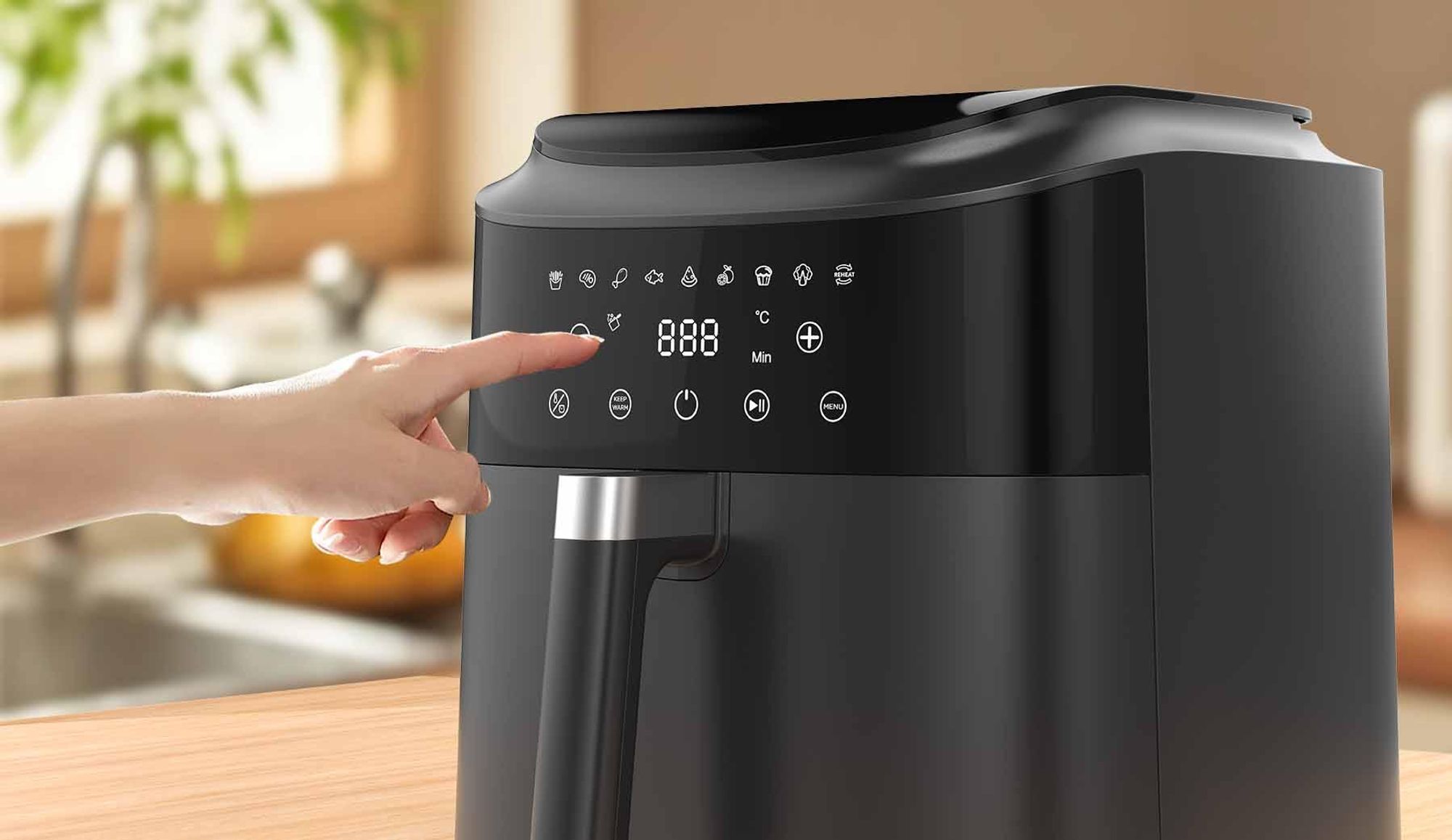 Heißluftfritteuse 9L Großkapazität - 9 Kochprogramme, 2350W hohe Leistung, 360° Heißluftumwälzung, LED-Touchscreen