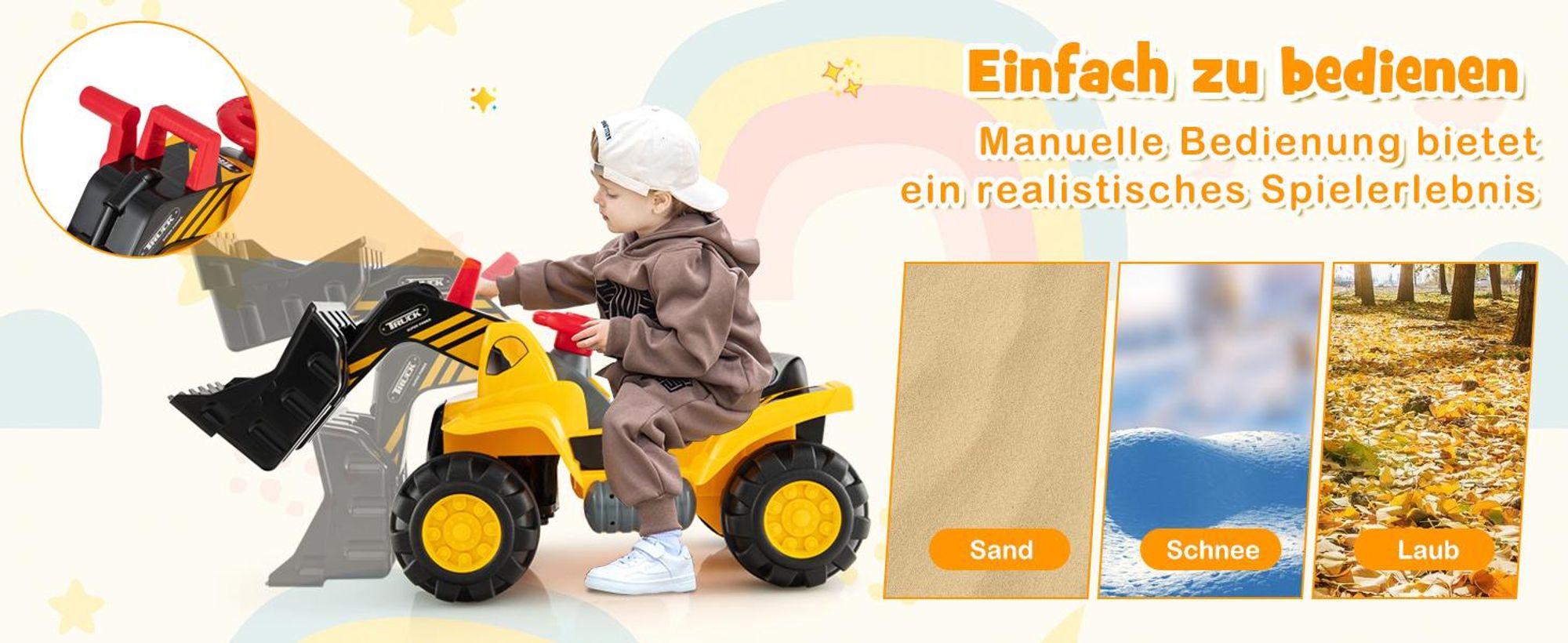 COSTWAY Sitzbagger Kinderbagger Bagger Spielzeug Schaufelbagger Sandbagger Rutschbagger