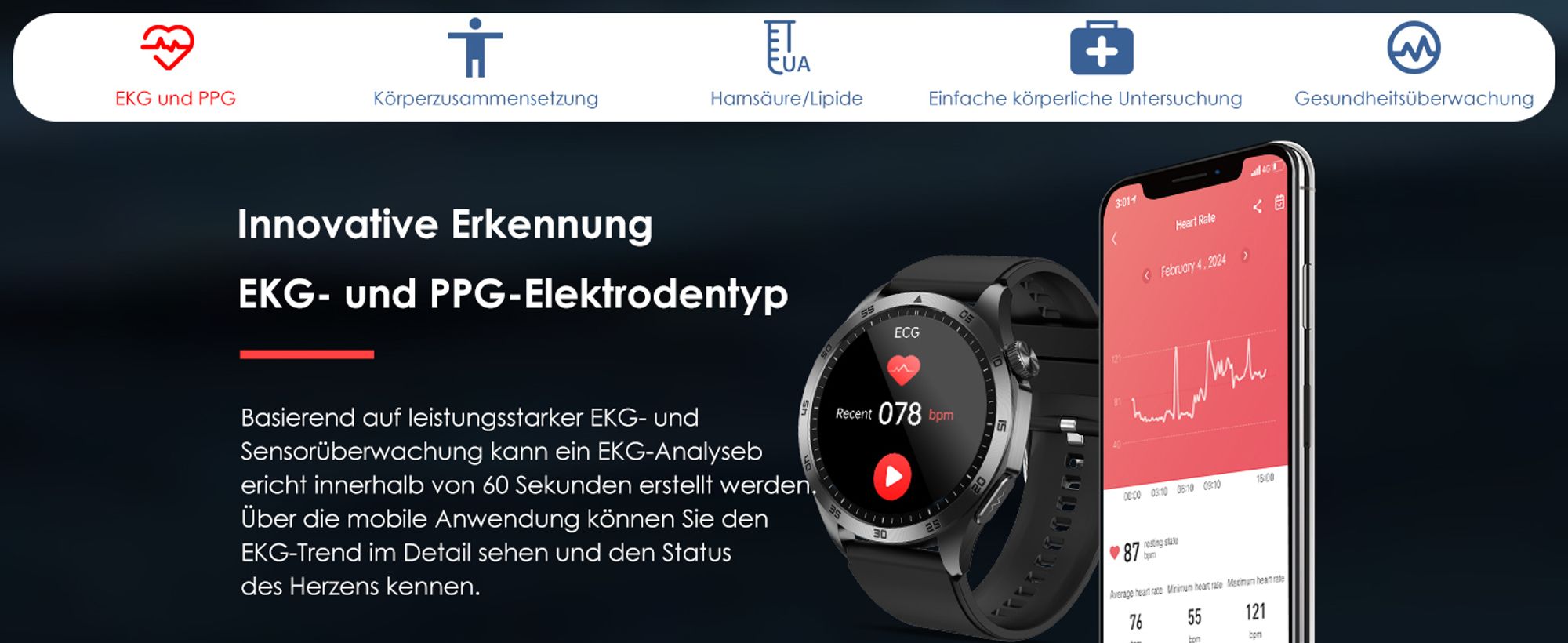 Smartwatch Herren Damen Gesundheitsuhr 1,43 Zoll Smart Watch Always-On Display mit Telefonfunktion, 24-Stunden-Herzfrequenz, Android iOS Wetter