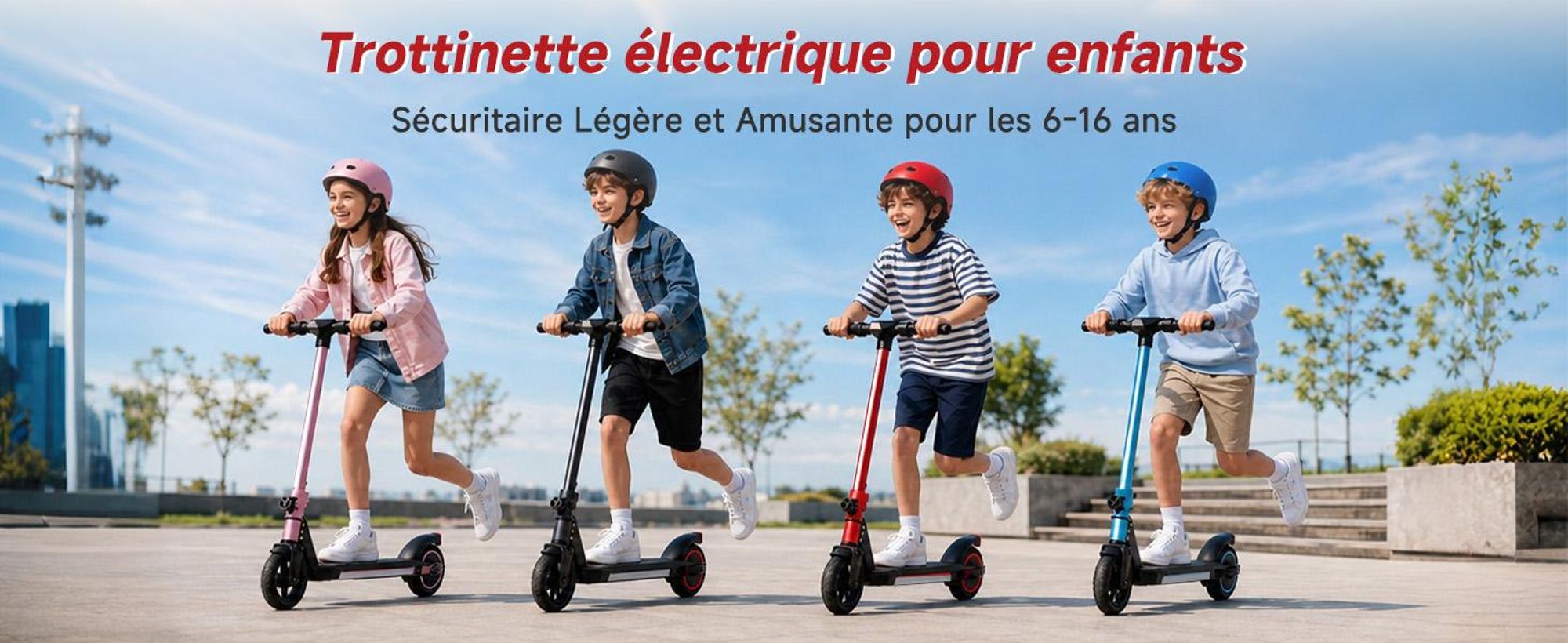 Trottinette électrique enfant 150W, E-Scooter enfant 16 km/h avec écran LED, lumières RGB, phare avant, double frein, pliable, pneus pleins 6,3 pouces