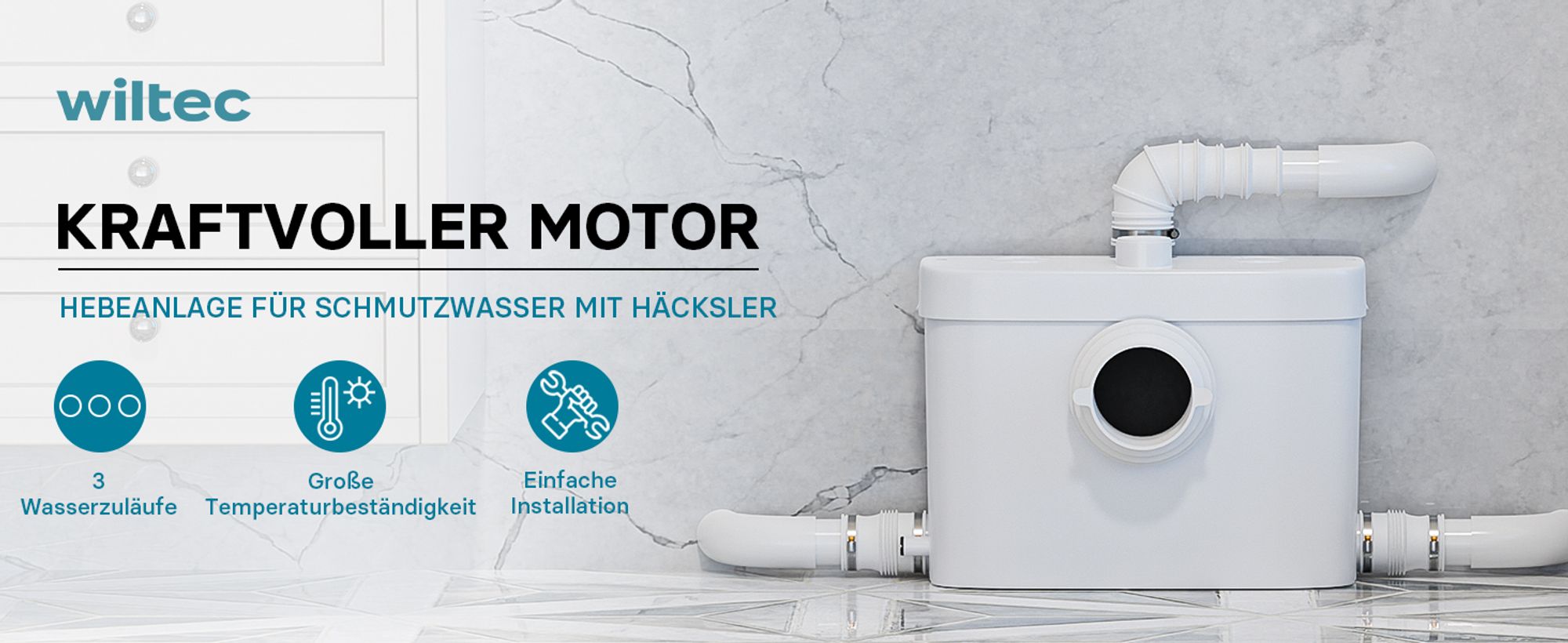 XPOtool 3/1 Kleinhebeanlage mit Frontanschluss, Hebeanlage 450 W mit Häcksler, Abwasserhebeanlage bis 7,5 m, Fäkalienhebeanlage für WC und Dusche