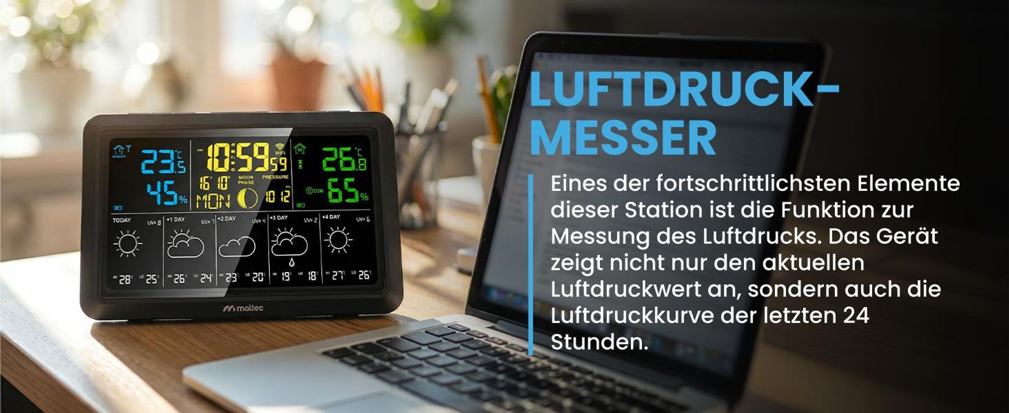 Wetterstation Funk mit Außensensor Thermometer Barometer mit App Sensor