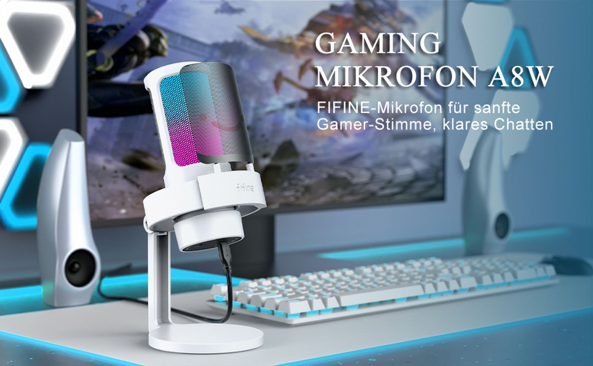 FIFINE  PC Microphone RGB Streaming  Gaming  Podcast Studio mit RGB-Steuerung, Stummschalter, Kopfhöreranschluss, Popfilter
