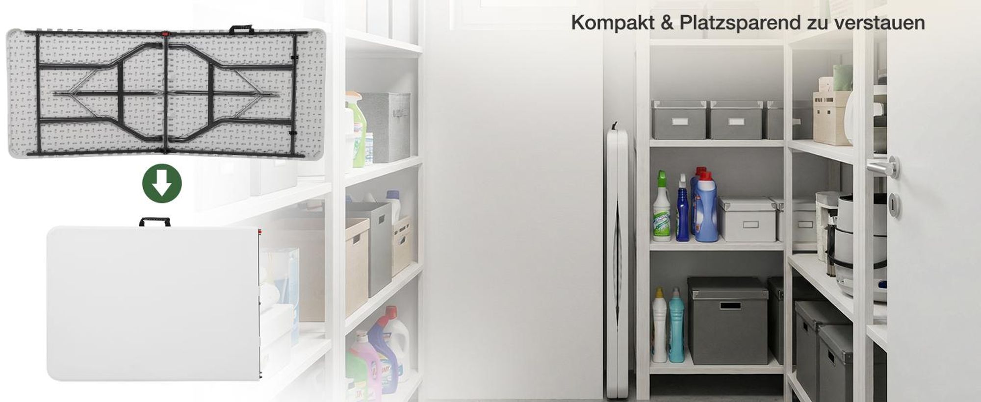 Sekey Buffettisch Klappbar Campingtisch Kunststoff mit Tragegriff, 152x70cm, Weiß