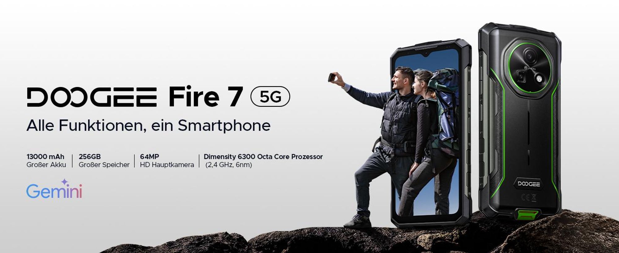 DOOGEE Fire 7 Outdoor Smartphone, 5G, Android 16, IP68/IP69K, 6,6" 90Hz, 13000mAh, 36+128GB, 64MP, NFC, vingerafdrukscanner, dual-SIM, zonder abonnement