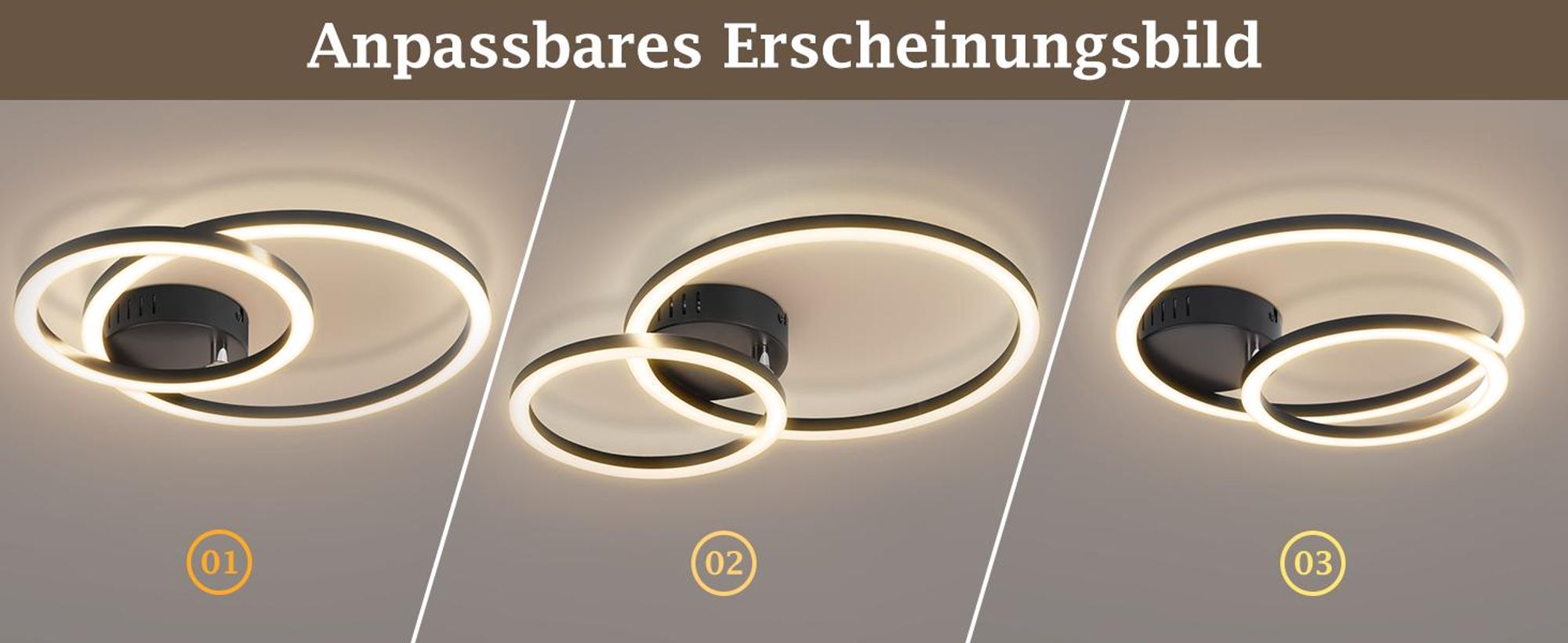 ZMH Plafondlamp keuken LED, plafondlamp woonkamer - 23W keukenlamp, 3000K warm wit, woonkamerlamp, modern, slaapkamerlamp, 2-ringen design, plafondverlichting voor slaapkamer, hal, kantoor, balkon