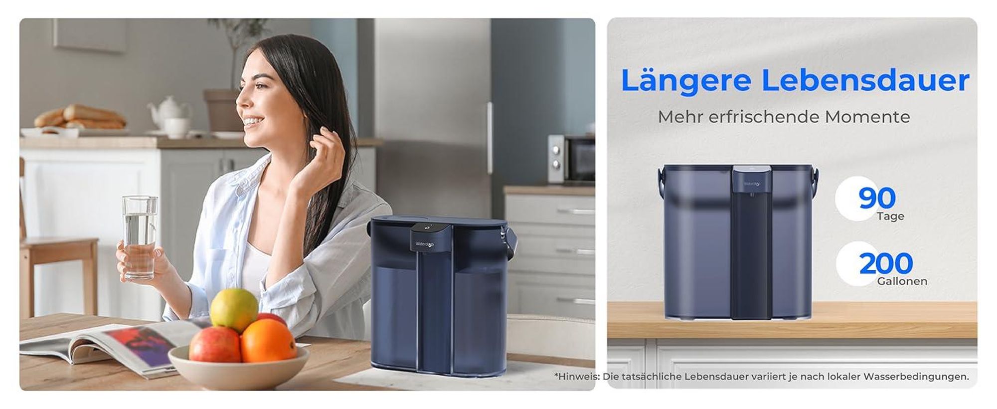 Waterdrop Eletric Wasserfilter Krug für Kühlschrank mit 3 Filter, Countertop Wasserfilter System, 757 Liter, Blau, WD-ED02B