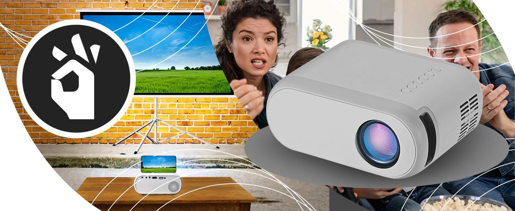 Mini Beamer | Projektor Tragbarer | Full HD, 1080P, WiFi kompatibel mit Android, Laptop, PC, Smartphone | Smart 3000 Lumen, 800:1 | Retoo