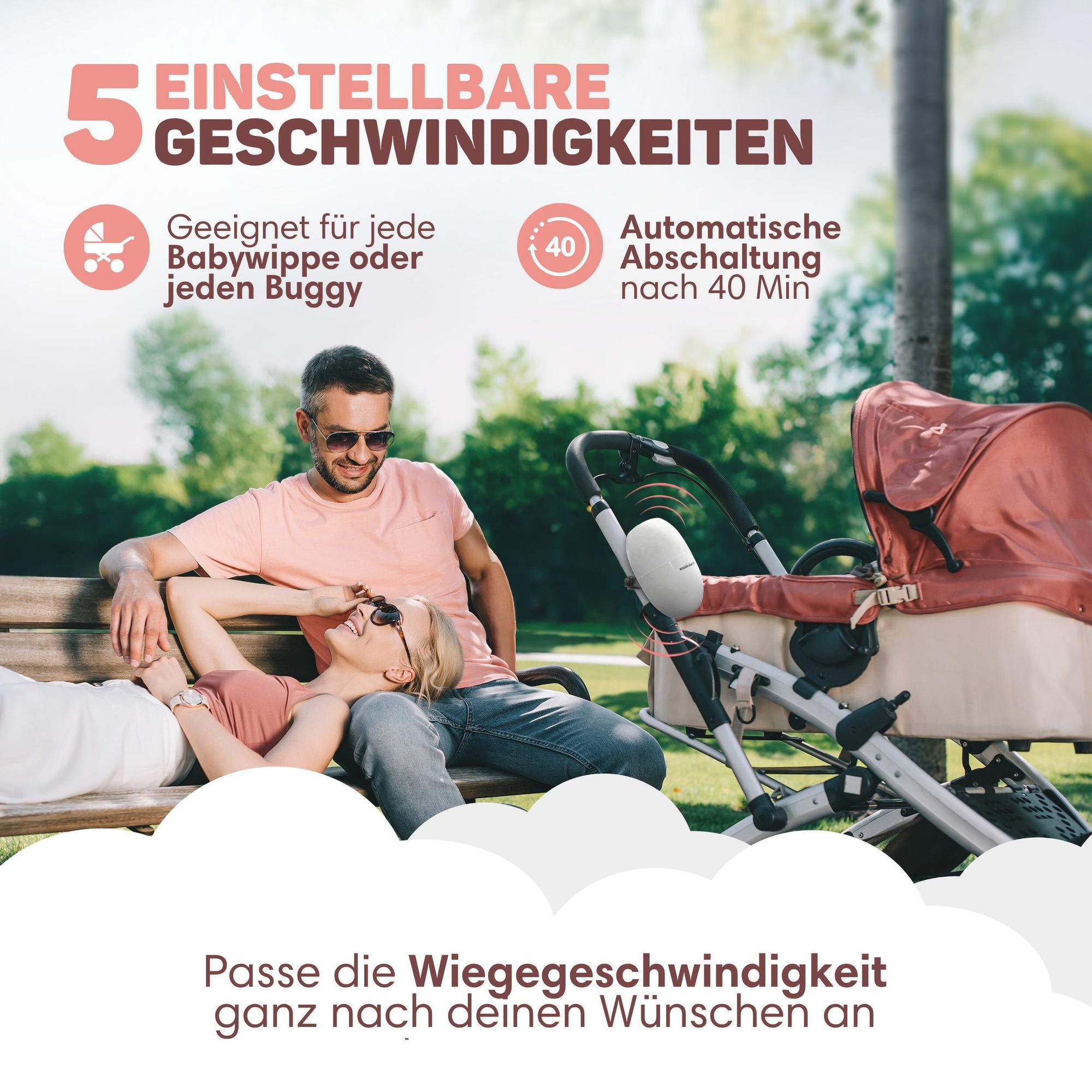 Vulpes Goods Kinderwagenschaukler, Baby-Schaukel für Kinderwagen, Einschlafhilfe für Babys, Automatisches Schaukeln, Inkl. Tragetasche, Weiß