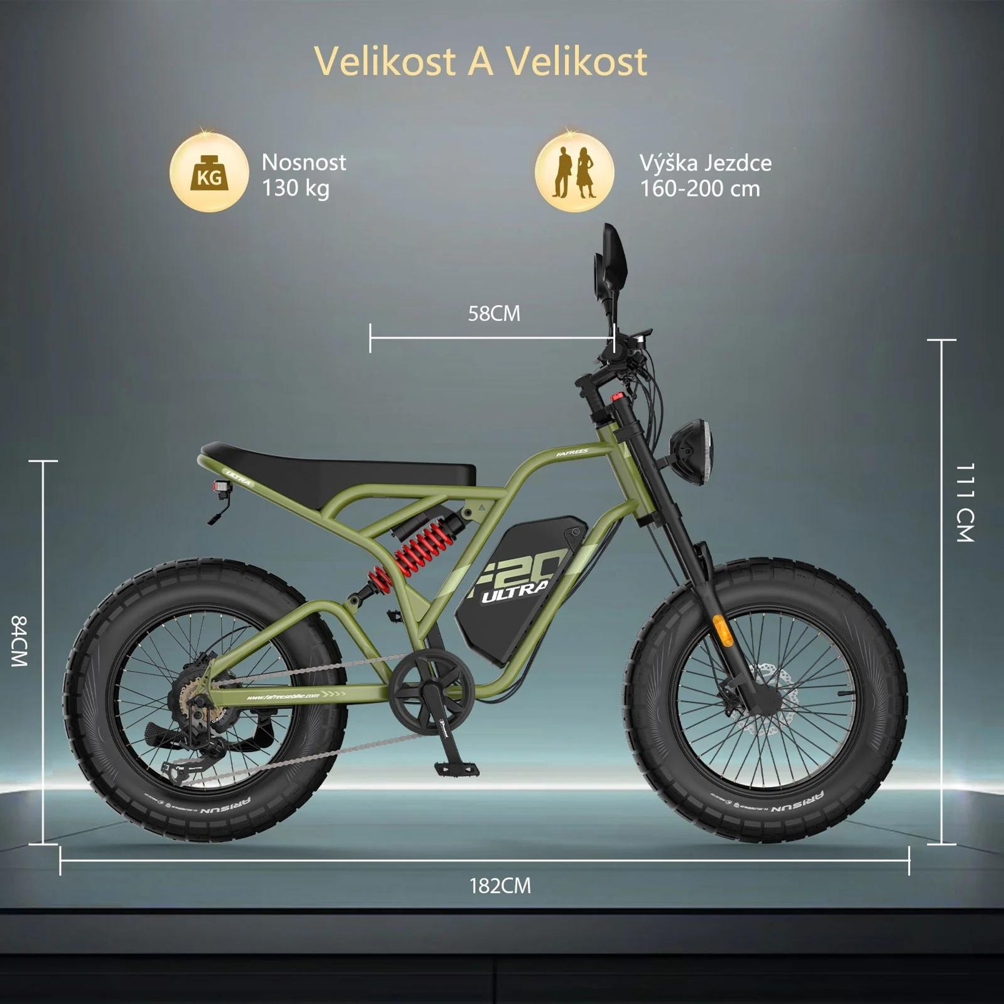 FAFREES F20 Ultra E-Bike (Typové schválení EU L1e-B) - Baterie 48V25AH 20 Palcové Pneumatiky Mechanické brzdy - Zelená