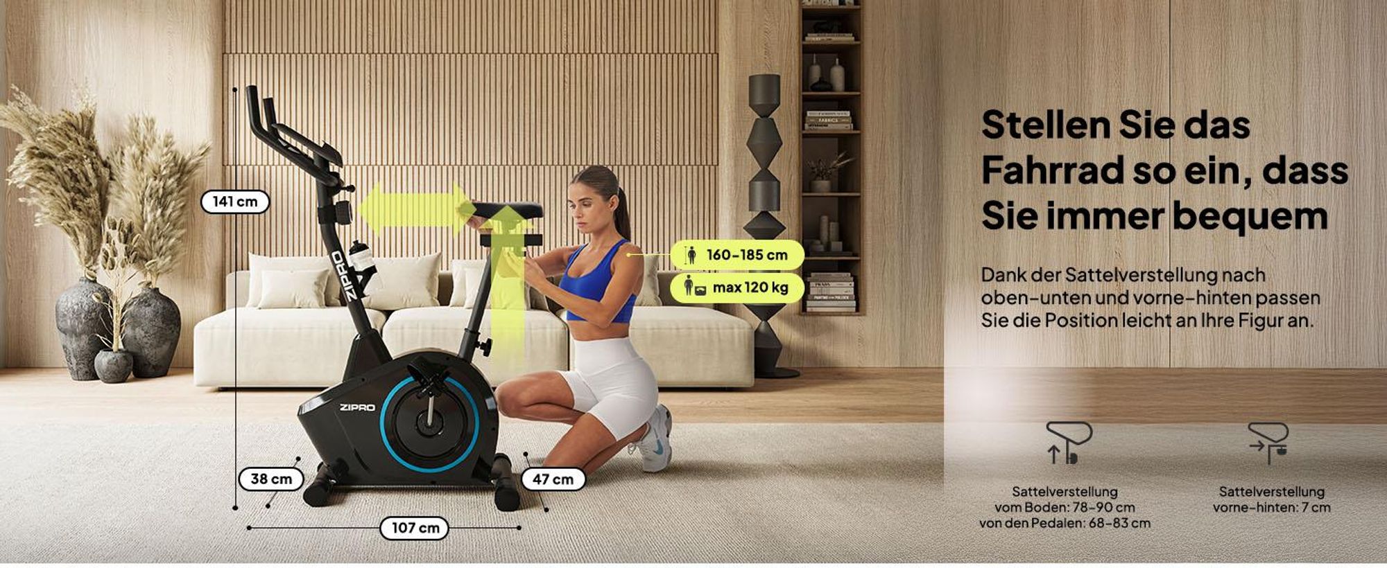 Zipro Heimtrainer Fahrrad Boost – Magnetisches Fitnessbike mit 7kg Schwungmasse Leiser Hometrainer Ergometer für Zuhause Pulsmessung, Verstellbarer