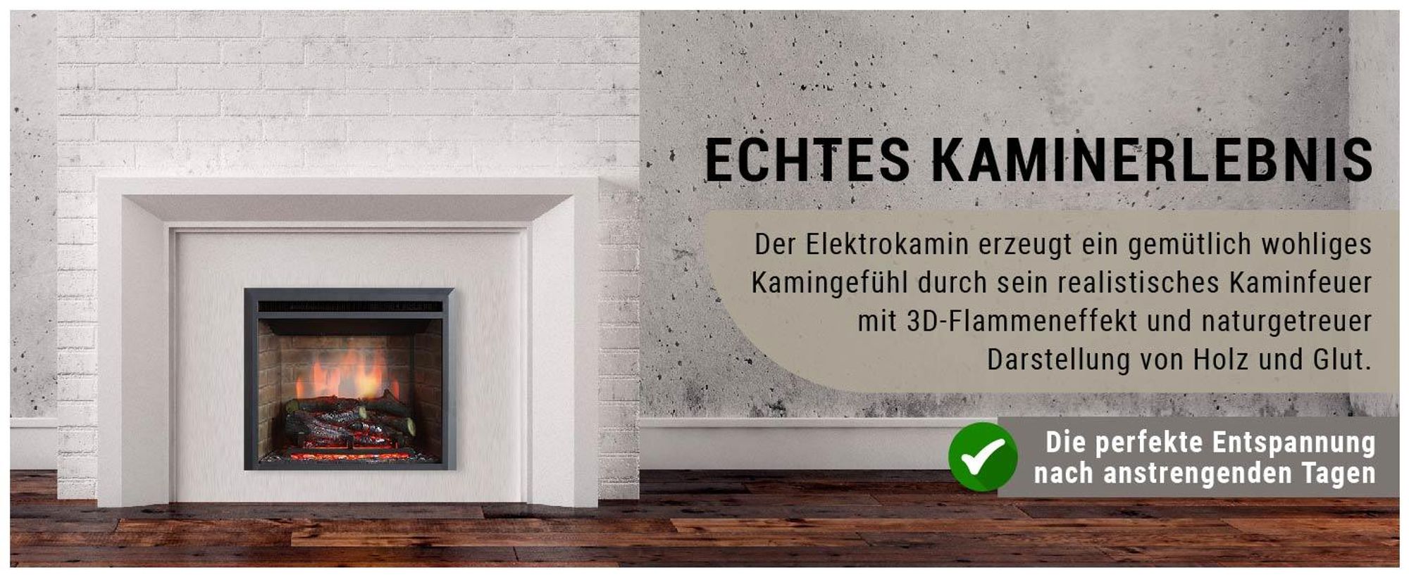 RICHEN EF42C Elektro-Kamin, Wandgerät, 2000 Watt, 2 Heizstufen, Echtfeuereffekt, Thermostat