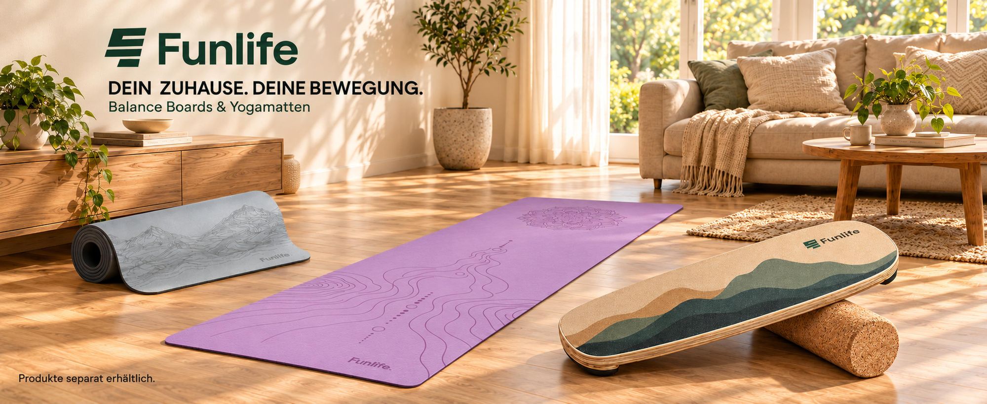 FunLife MOVE Balance Board Holz mit Rolle – Profi Gleichgewichtstrainer mit 3-stufigem Balance System, Core Training, Fitness & Stabilität, bis 150 kg