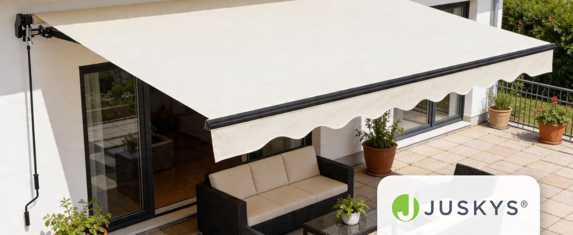 Juskys Markise 350 x 300 cm - Beschattung Terrasse & Balkon - Gelenkarmmarkise mit Kurbel & Halterung - Sonnenschutz Balkonmarkise Gelenkmarkise Beige