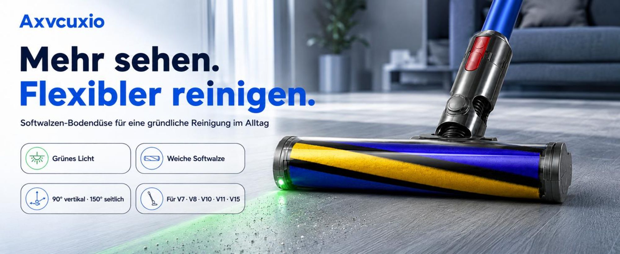 Elektrobürste mit Laser-LED für Dyson V7 V8 V10 V11 V15 – Bürste mit Direktantrieb für Hartböden & Kurzflorteppiche – Bodendüse für Staubsauger
