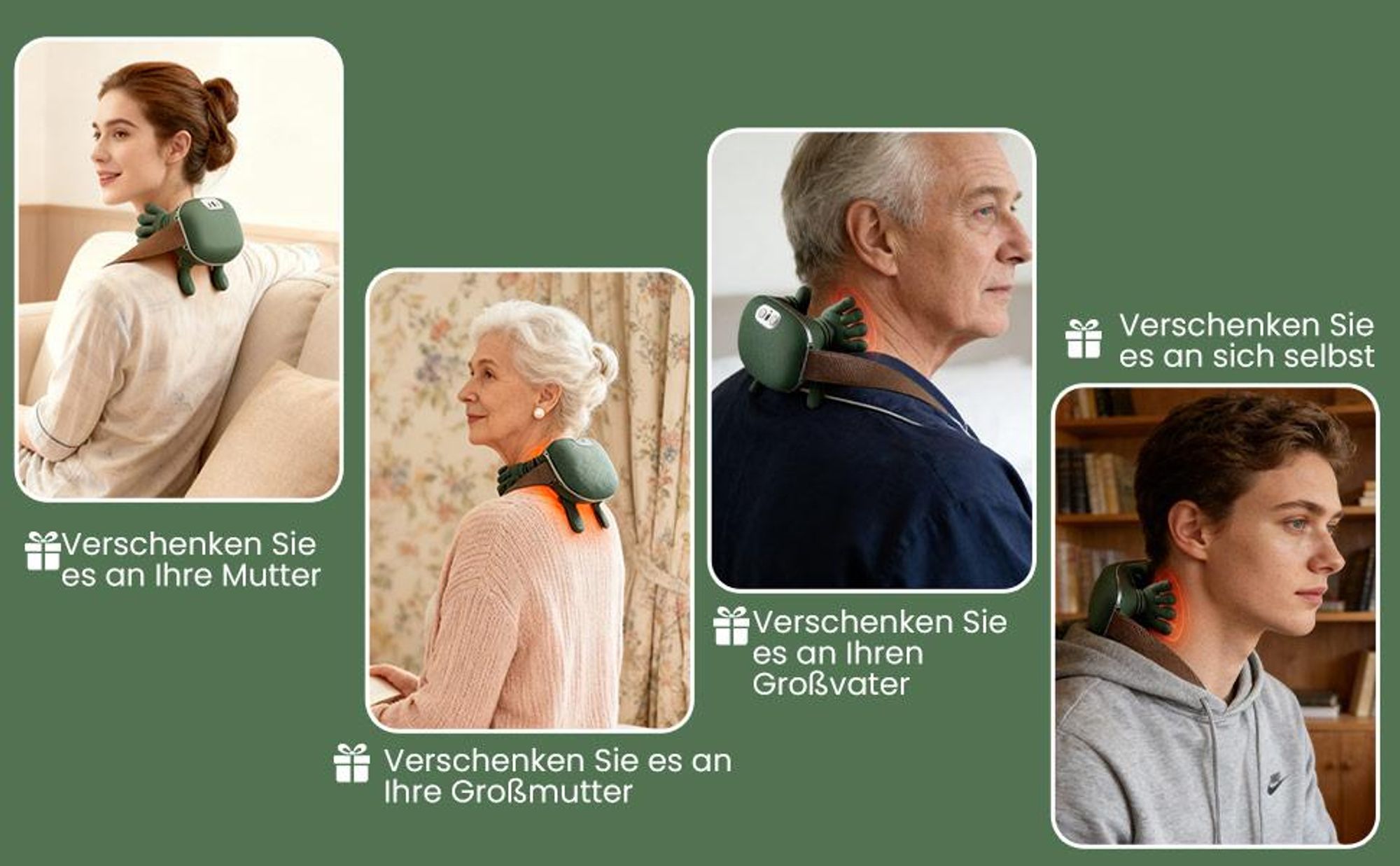 4D Nackenmassagegerät mit Wärme, Elektrisches Schulter- und Nackenmassagegerät, 3 Stufen, 2 Heizstufen, USB Aufladbar für Entspannung, Wellness