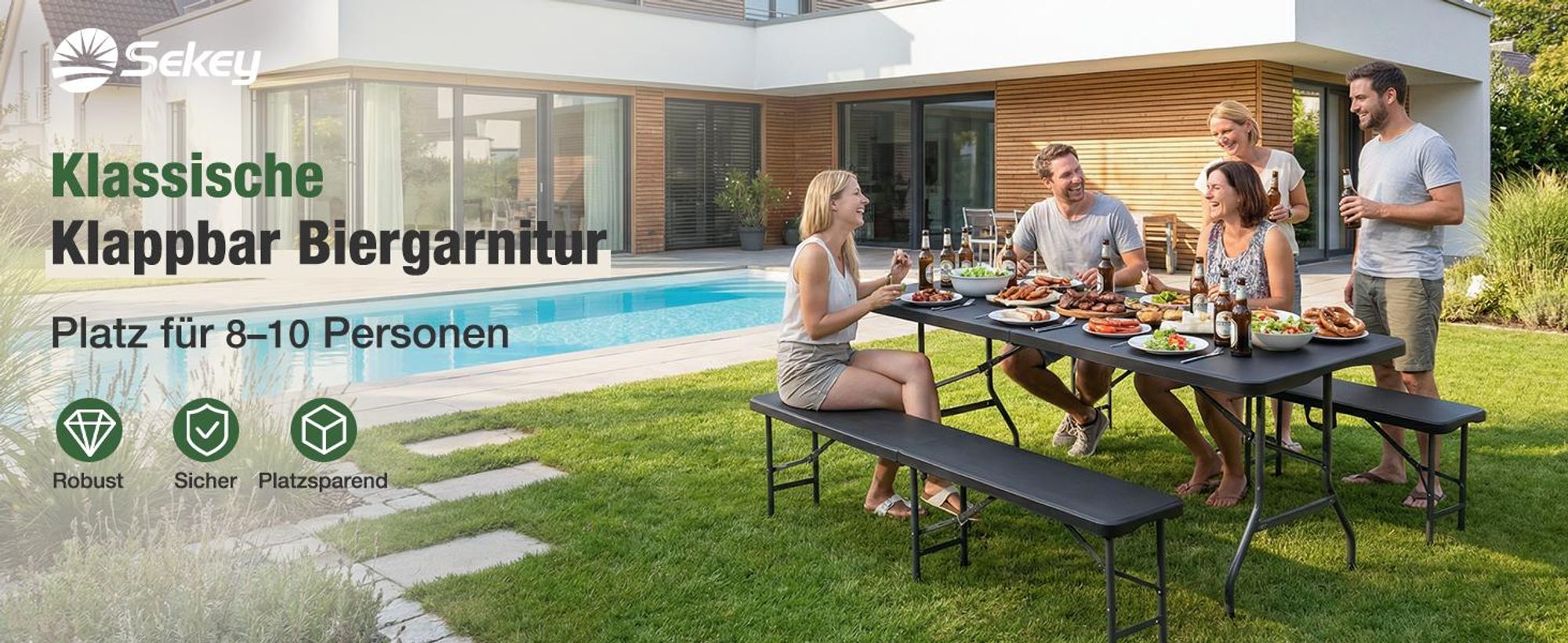 180cm Bierzeltgarnitur Klappbar Festzeltgarnitur mit Tragegriffe Gartenmöbel Set
